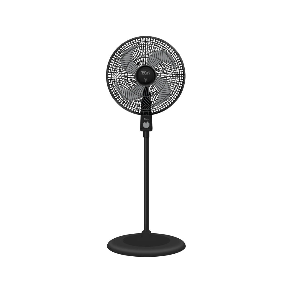 Ventilador de 4 aspas negro con boton gris al centro