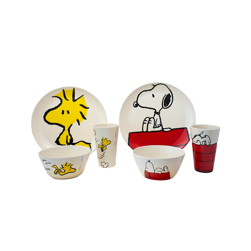 Vajilla Redonda Snoopy Peanuts de Bambu - 12 piezas - Fun Kids