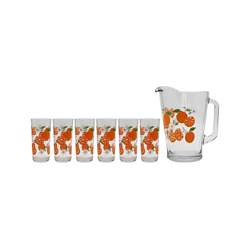 Orange Glasses and Jug Set - 7 pieces - Crisa