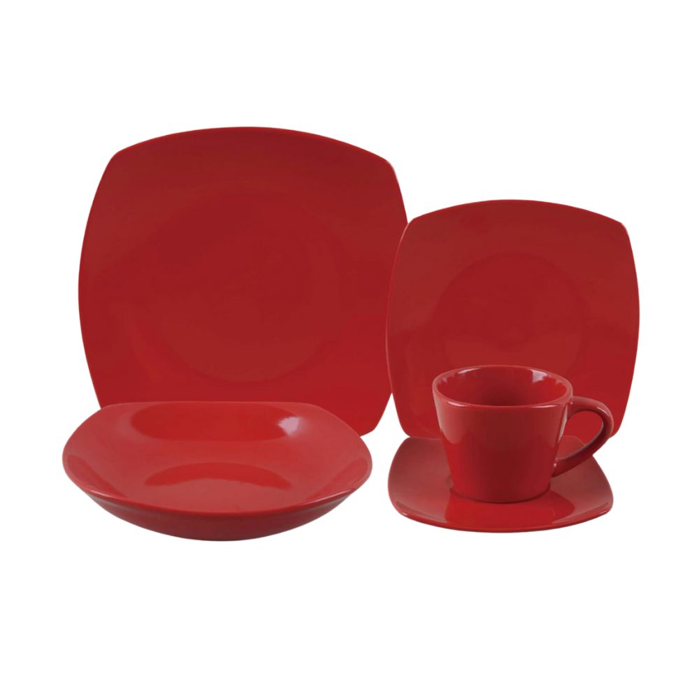 Vajilla Cuadrada Stoneware Rojo - 30 piezas - Aria