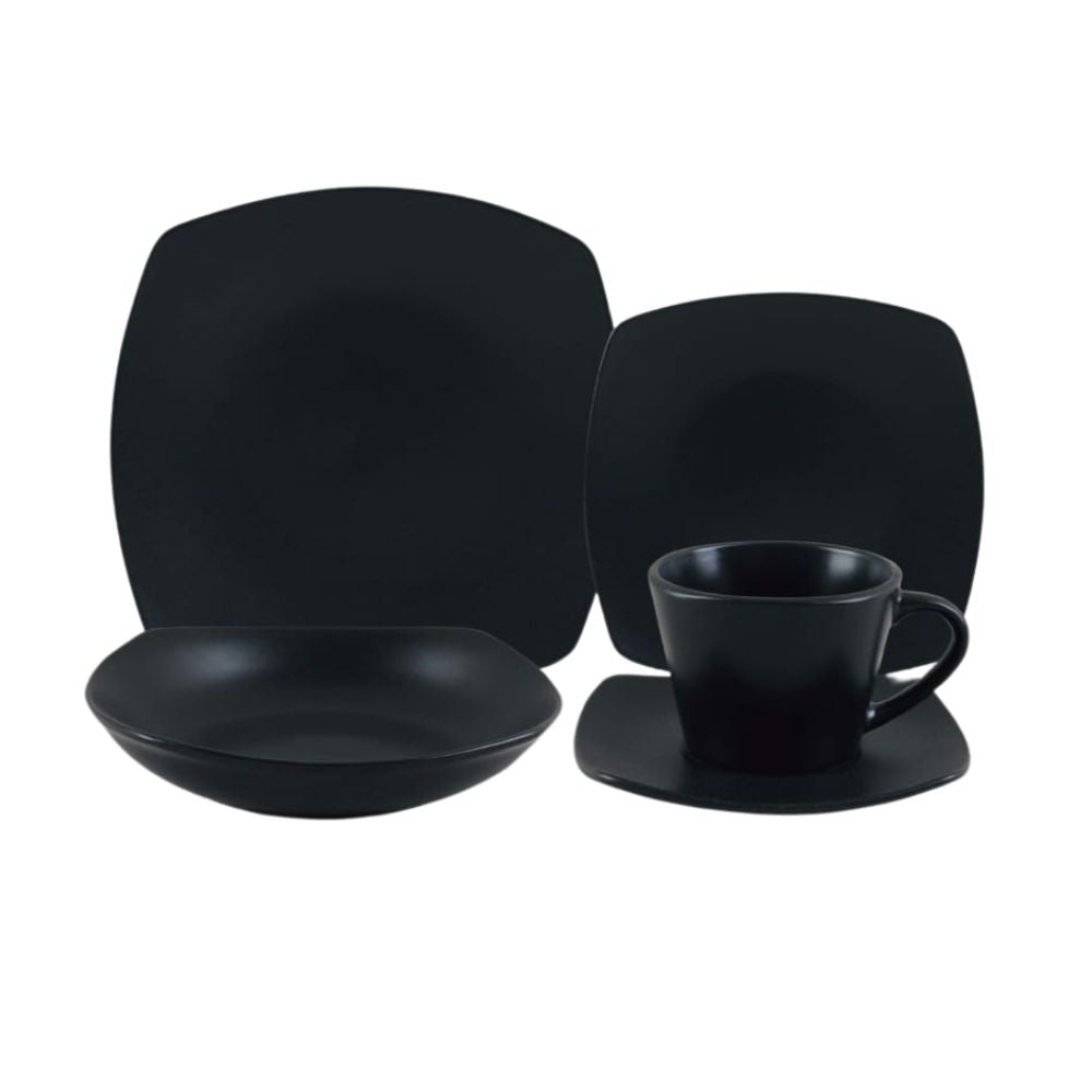 Vajilla Cuadrada Stoneware Negro - 30 piezas - Aria